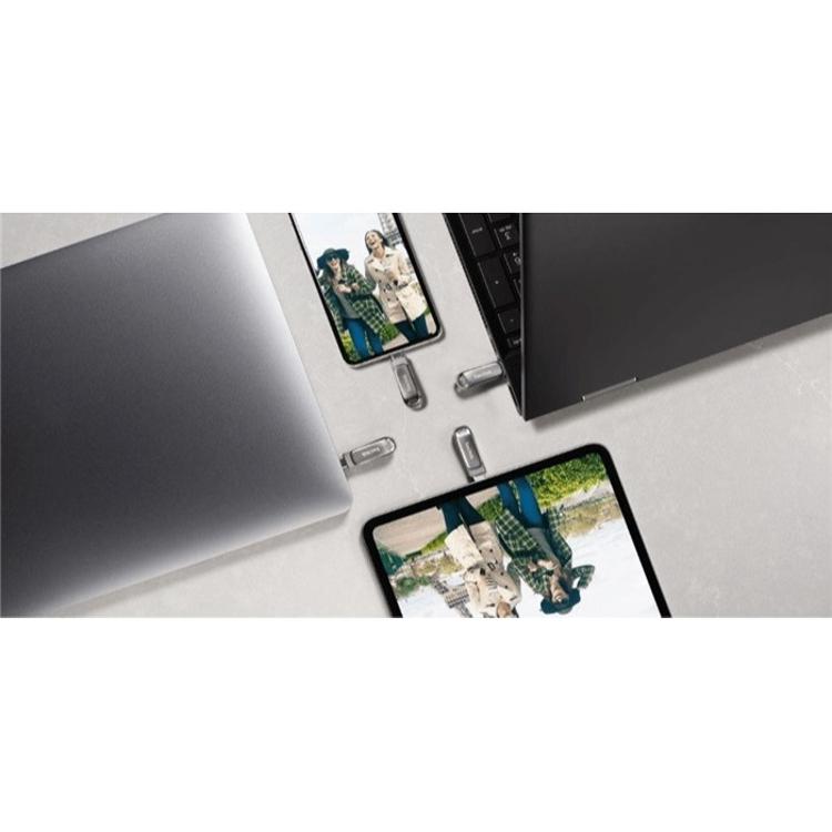 USB ključ SanDisk 128GB, USB-C, USB-A, Ultra Dual LUXE, 3.1, srebrn, kovinski