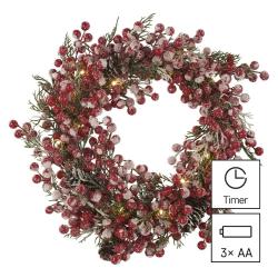 Okrašen božični venec LED 38 cm, 3x AA, notranji, topla bela