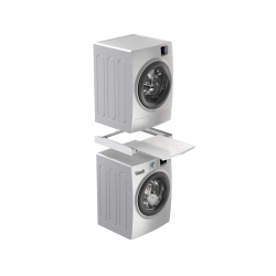 Vezni člen z izvlečno polico med zloženim pralnim in sušilnim strojem