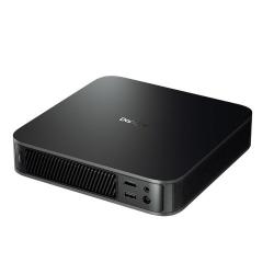 Dangbei projektor: kompakten črn pametni projektor z odprtinami za hlajenje, USB priklopi in minimalističnim dizajnom.