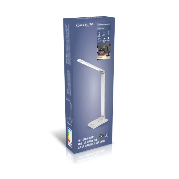 Namizna svetilka Asalite 7 W, brezžična USB, srebrna