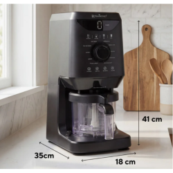 Aparat za pripravo sladoleda Rosmarino na kuhinjskem pultu z označenimi dimenzijami 41 × 35 × 18 cm.