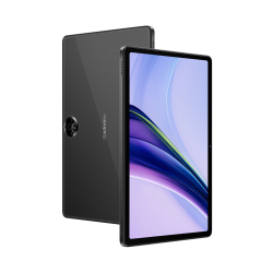 Blackview: Tablica pod kotom, črna zadnja stran s kamero, spredaj zaslon z modro-vijoličnim prikazom