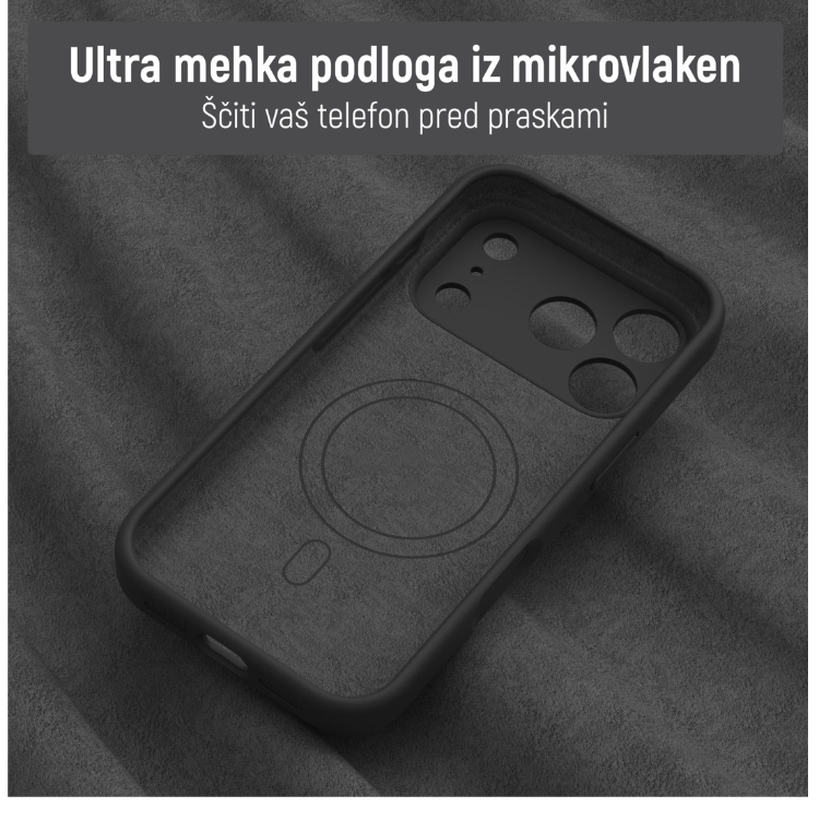 Notranjost ovitka N‑Soft Magnetic z mehko podlogo iz mikrovlaken za zaščito telefona pred praskami.