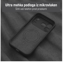 Notranjost ovitka N‑Soft Magnetic z mehko podlogo iz mikrovlaken za zaščito telefona pred praskami.