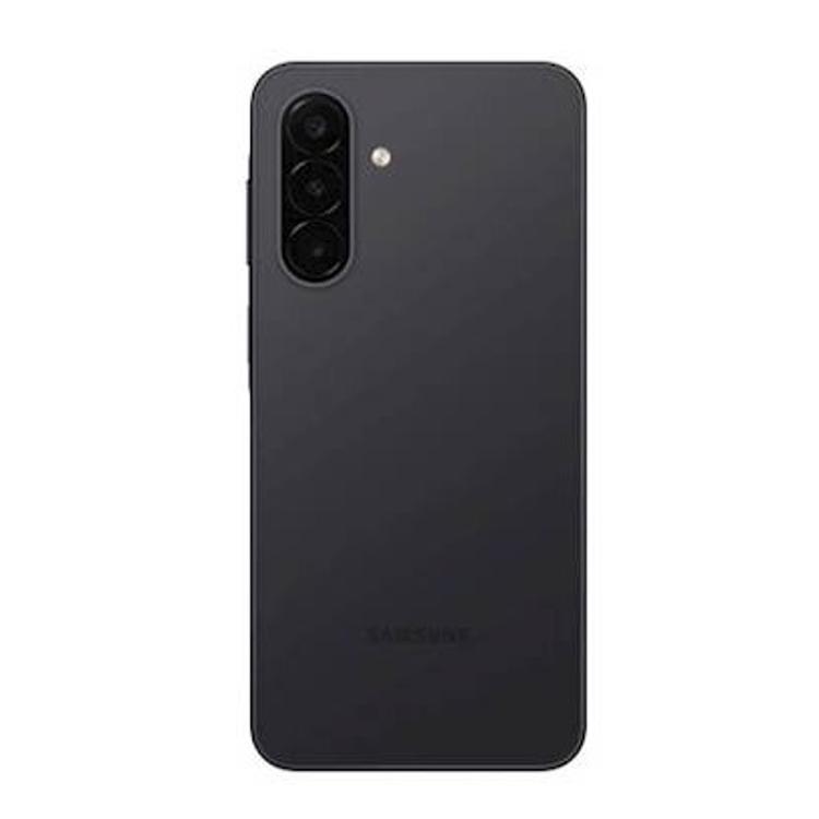 Zadnja stran črnega Samsung Galaxy A18 LTE 256 GB z navpično trojno kamero in LED-bliskavico.