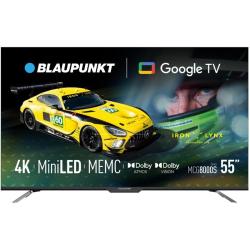 Blaupunkt 55" 4K MiniLED Google TV, sprednji pogled z oznakami MiniLED, MEMC in Dolby tehnologij.