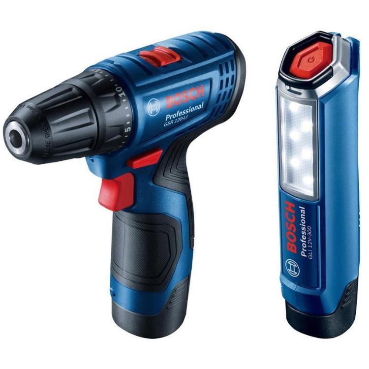 Vrtalni vijačnik BOSCH GSR 120-LI + svetilka GLI 12V-300_1