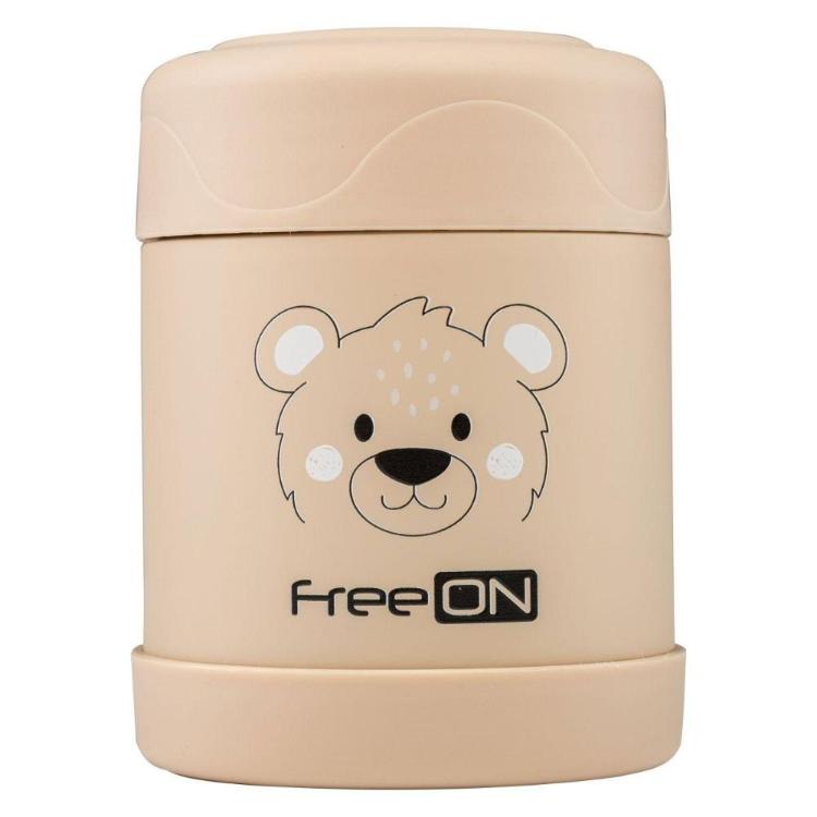 FreeON termo posoda za hrano 350 ml v bež barvi z motivom medvedka in zapiralnim pokrovom