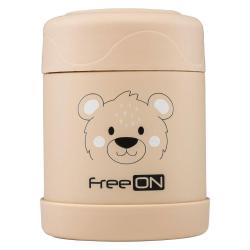 FreeON termo posoda za hrano 350 ml v bež barvi z motivom medvedka in zapiralnim pokrovom