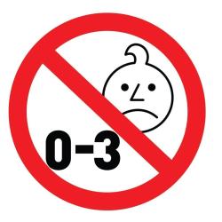 Opozorilni simbol prepovedi za otroke od 0 do 3 let zaradi majhnih delov.