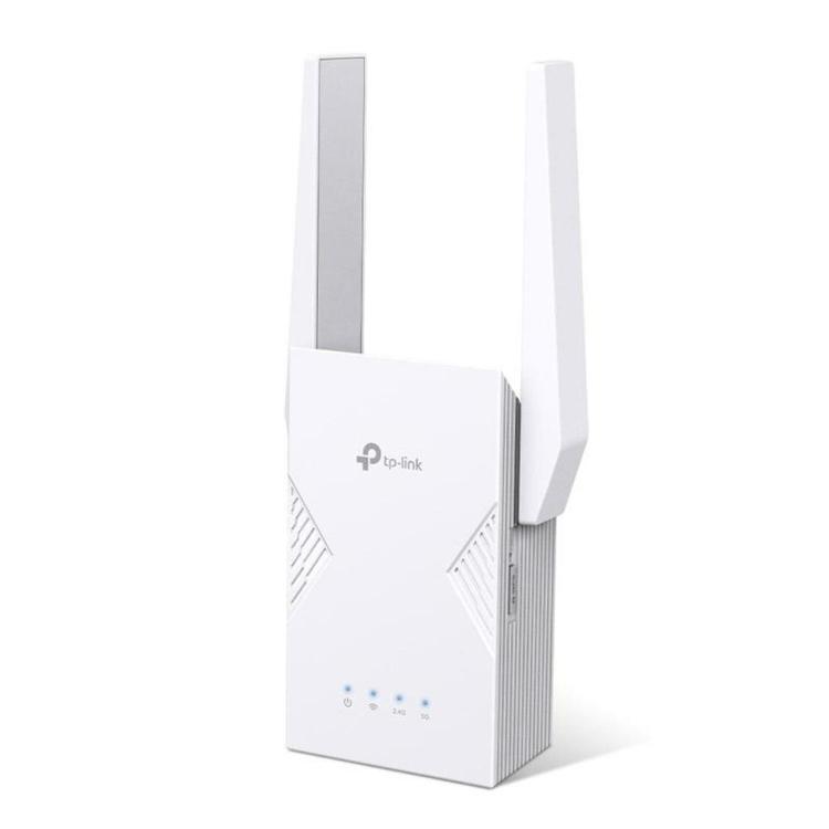 Wi‑Fi 7 ojačevalnik signala TP-Link z dvema zunanjima antenama, dvopasovno povezljivostjo in podporo EasyMesh učinkovito razširi brezžično omrežje ter izboljša pokritost doma ali pisarne.
