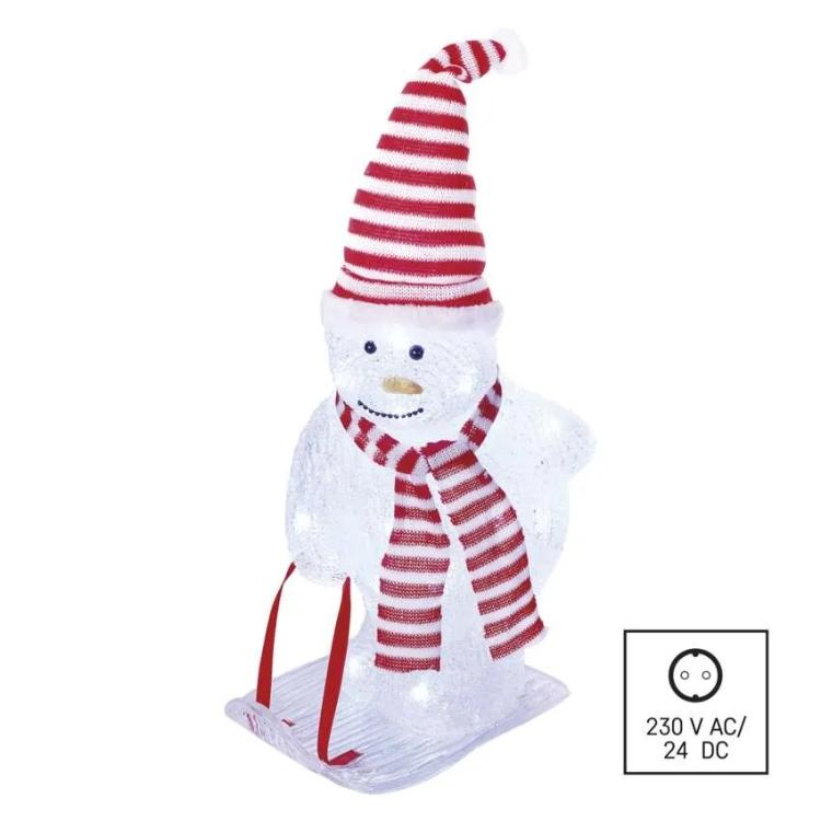 Božični snežak s kapo in šalom LED, 46 cm, zunanji in notranji, hladna bela