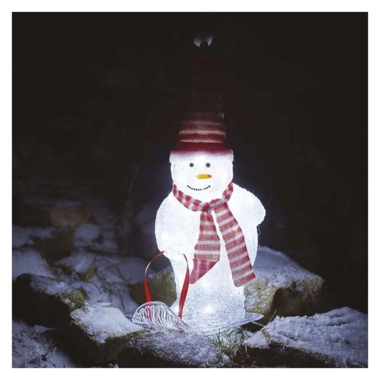 Božični snežak s kapo in šalom LED, 46 cm, zunanji in notranji, hladna bela