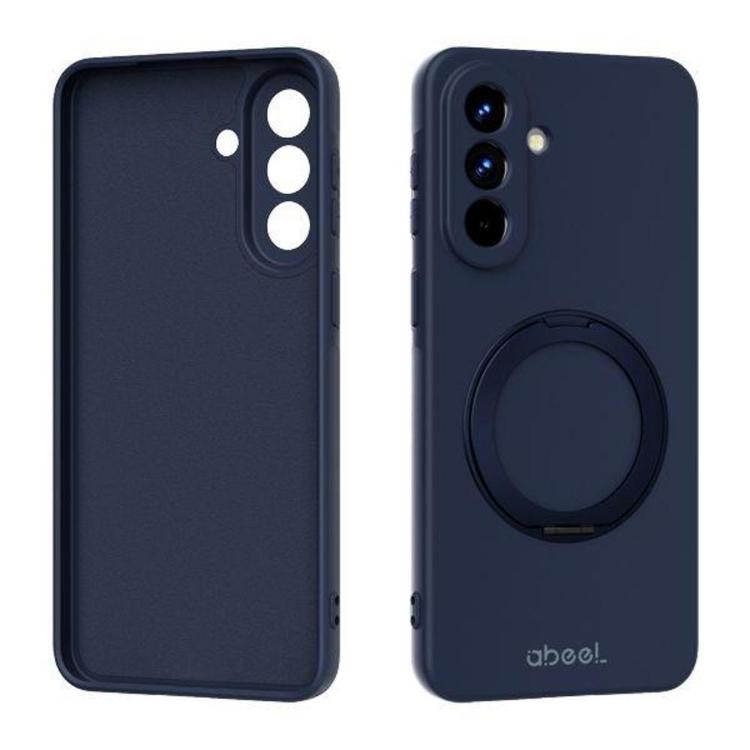 Temno moder silikonski ovitek za Samsung Galaxy A57 5G z vgrajenim vrtljivim obročem za boljši oprijem in podporo ter natančnim izrezom za kamero nudi zaščito in udobno uporabo.