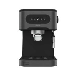 Cecotec espresso kavni aparat v črni barvi, prikazan s sprednje strani z upravljalno ploščo na dotik in parno šobo.