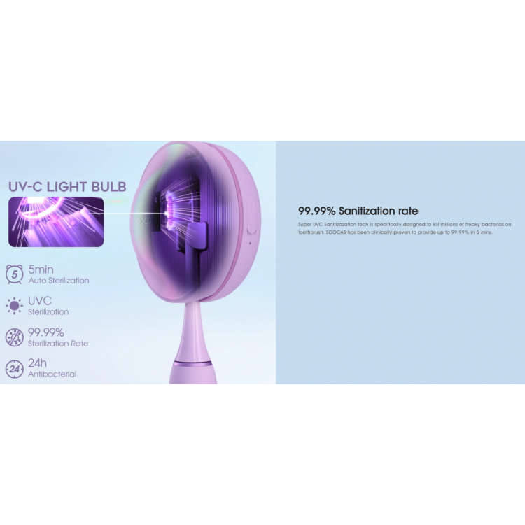 Električna zobna ščetka Soocas X3Pro Sonic z UV čistilom, vijola