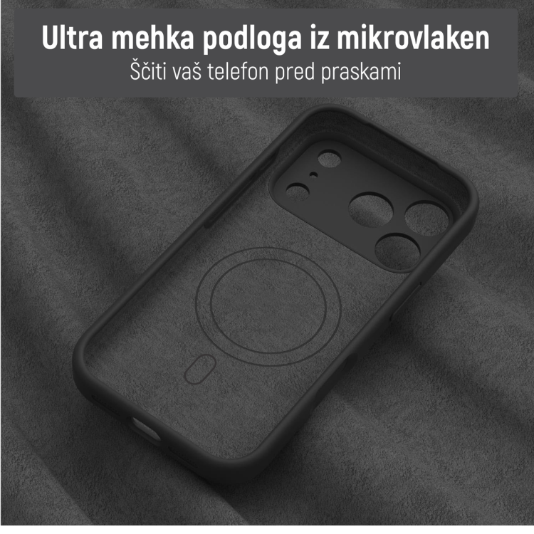 Notranjost mint ovitka N‑Soft Magnetic z mehko podlogo iz mikrovlaken za zaščito telefona pred praskami.