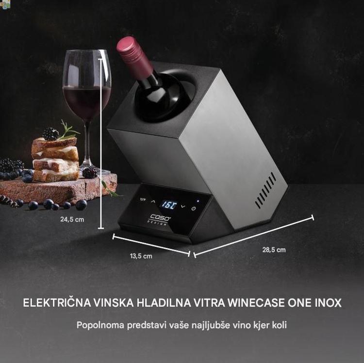 Kompaktna električna vinska vitrina združuje sodoben dizajn, natančen nadzor temperature in elegantno predstavitev steklenice.