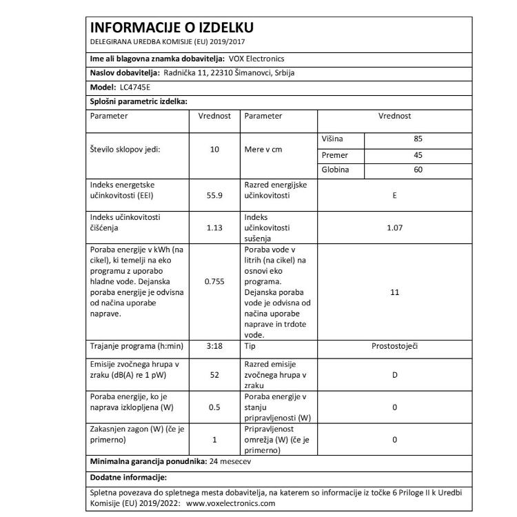 Pomivalni stroj VOX LC4745 E, bel_4