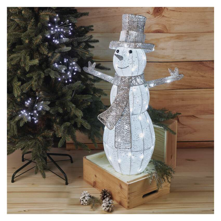 Božični snežak iz trstike Emos, LED 80, 82 cm, notranji, hladna bela, časovnik