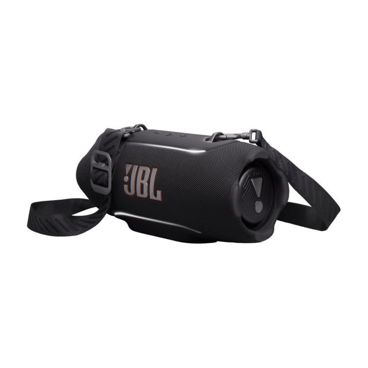 JBL Xtreme 5 črn prenosni zvočnik z naramnim trakom, robustnim ohišjem in velikim logotipom