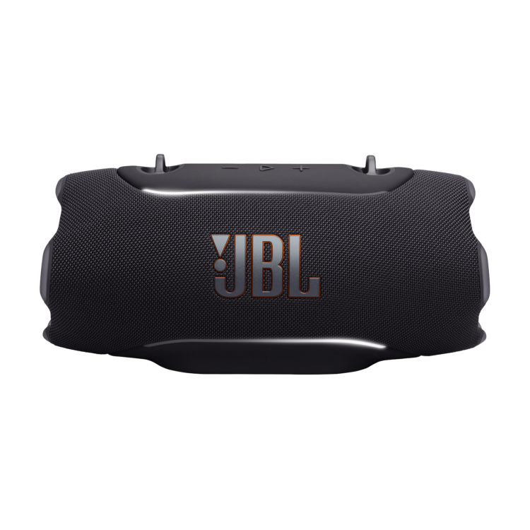 JBL Xtreme 5 črn prenosni zvočnik spredaj z velikim logotipom in tekstilno mrežo