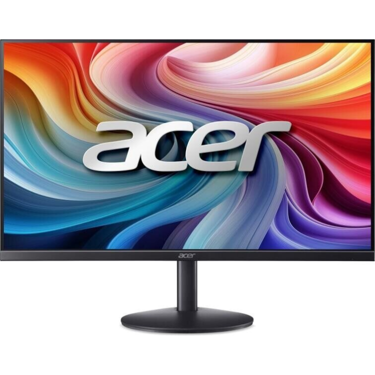 Monitor Acer s 24‑palčnim zaslonom, tankimi robovi in živahnimi barvami na stabilnem okroglem stojalu.
