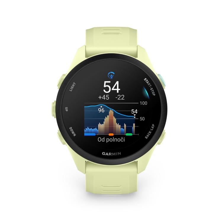 Copilot said:  Garmin Forerunner 70, svetlo zelena športna ura s prikazom telesne energije Body Battery in dnevnim grafom.