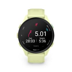 Garmin Forerunner 70, svetlo zelena športna GPS ura z AMOLED zaslonom in silikonskim paščkom.