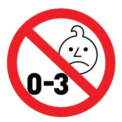 Opozorilni simbol prepovedi za otroke od 0 do 3 let zaradi majhnih delov.
