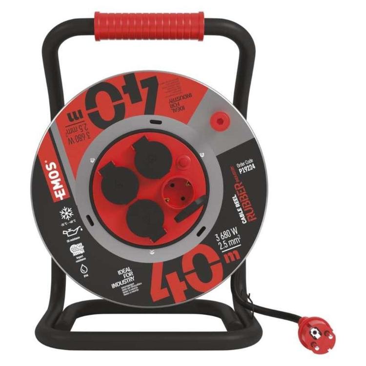Zunanji kolutni podaljšek Emos 40 m / 4 vtičnice / črni / guma-neopren / 230V / 2,5 mm2