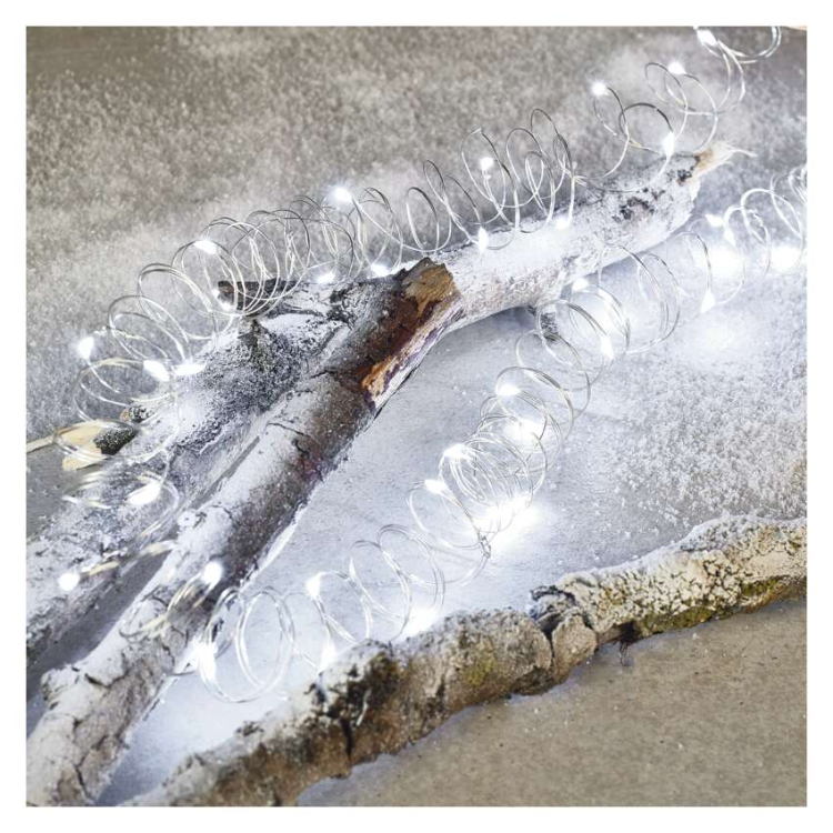 Božična nano veriga Emos srebrna, LED 100, 10 m, zunanja in notranja, hladna bela