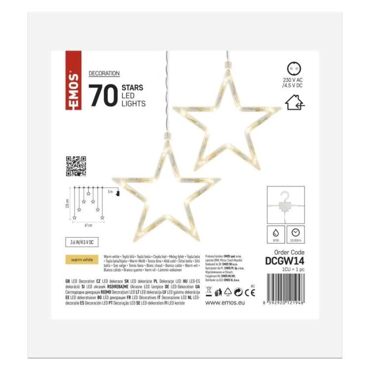 Božični zastor 7 zvezdic Emos, LED, 67x125 cm, notranji, topla bela