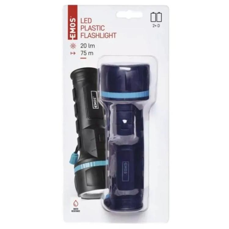 Ročna LED svetilka Emos 3 LED, 20 lm, 2×D, gumijasta