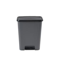 Koš za odpadke s pedalom in pokrovom v antracitni barvi, prikazan s sprednje strani.