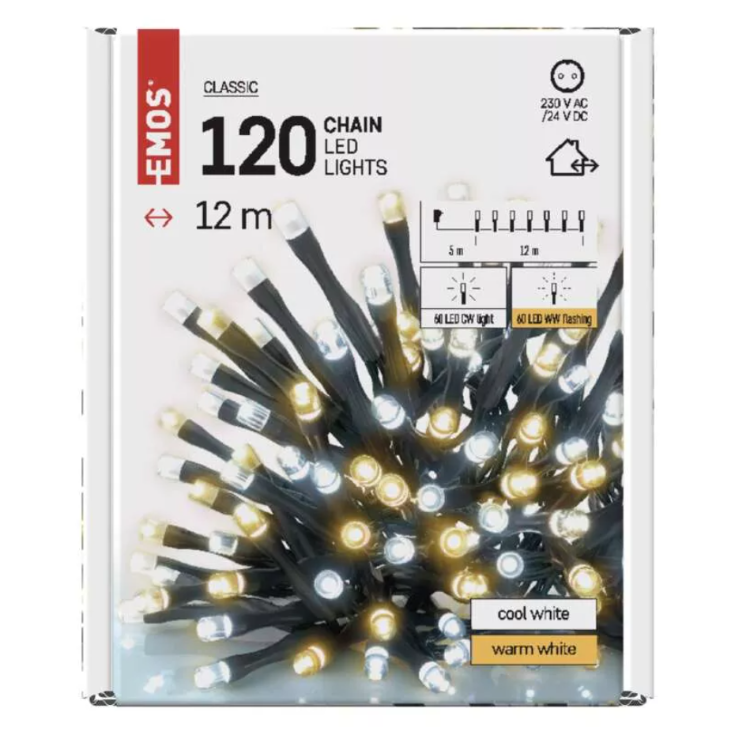 Božična veriga nihajoča 120 LED, 12 m, zunanja in notranja, topla/hladna bela_4