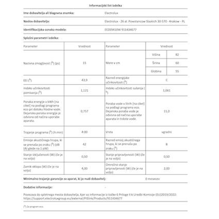 Vgradni pomivalni stroj Electrolux EEZ69410W, WiFi, inverter