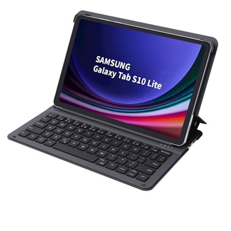 Samsung Galaxy Tab S10 Lite SM-X400 v temno sivi barvi z zaščitnim ovitkom in tipkovnico.