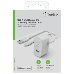 Hišni polnilec Belkin 220V, USB-A, 12W + Lightning kabel