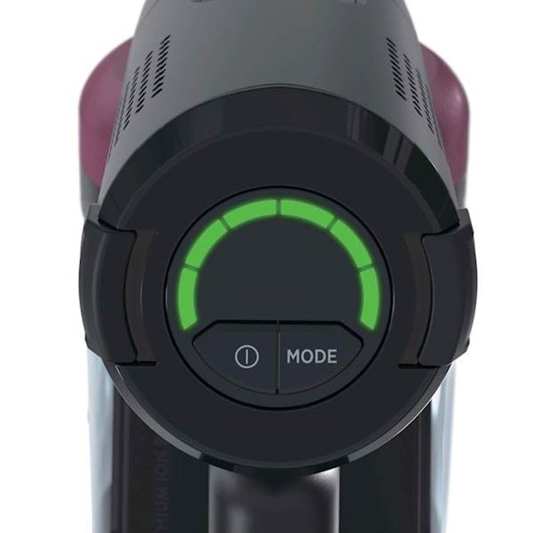 Upravljalni gumb sesalnika Hoover z LED prikazom stanja baterije in izbiro načina delovanja.