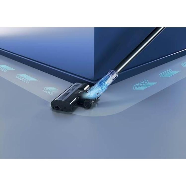 Talna krtača baterijskega sesalnika Hoover z osvetlitvijo za sesanje ob robovih in kotih.