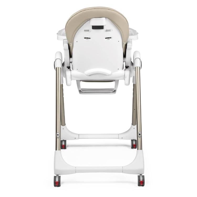 Otroški stolček za hranjenje od zadaj, v bež in beli barvi z vidnim ogrodjem