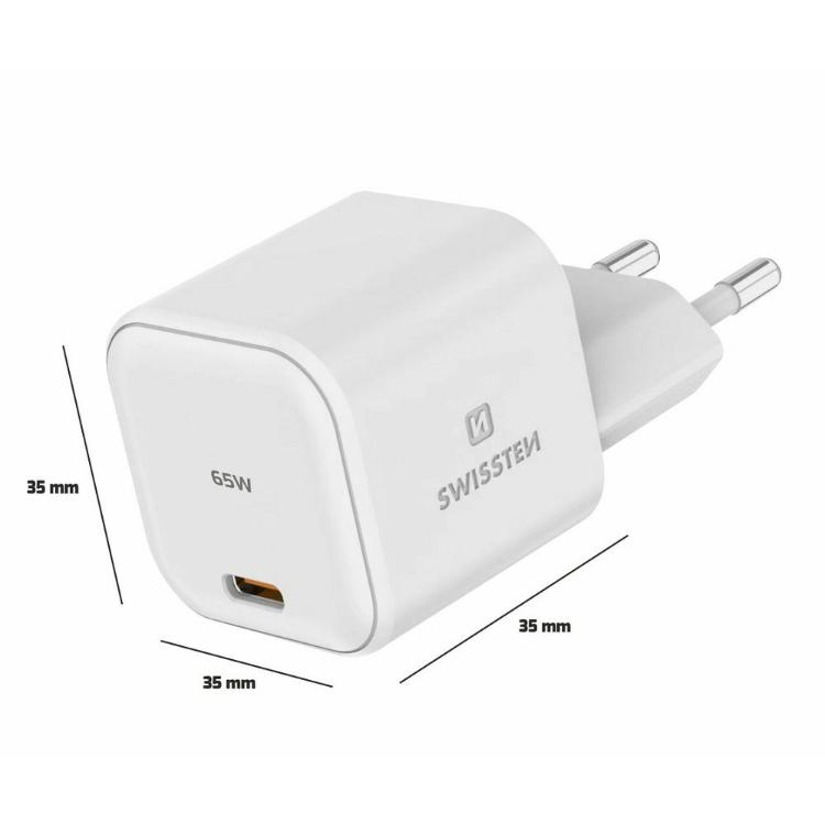 Swissten GaN 65 W z napredno GaN tehnologijo in kompaktnimi dimenzijami 35 × 35 × 35 mm združuje visoko moč, energijsko učinkovitost ter priročno uporabo doma, v pisarni ali na potovanjih.