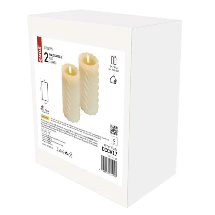 LED dekoracija  voščena svečka, 17 cm, 2x AAA, notranja, toplo bela, 2 kosa