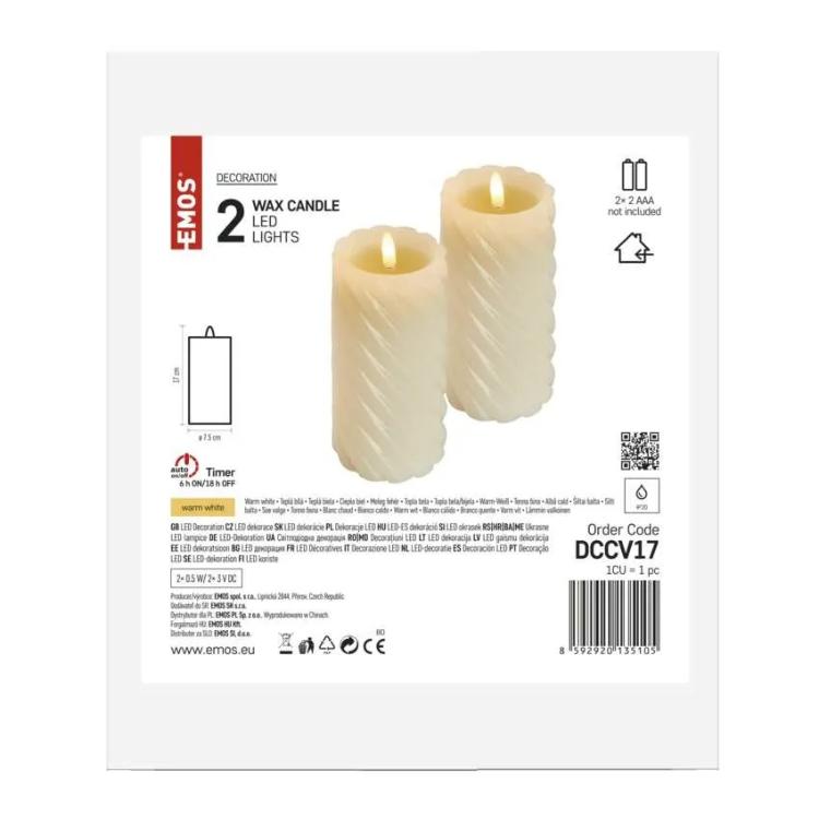 LED dekoracija  voščena svečka, 17 cm, 2x AAA, notranja, toplo bela, 2 kosa