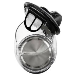 Odprt električni grelnik vode s pogledom od zgoraj na notranjost in filter