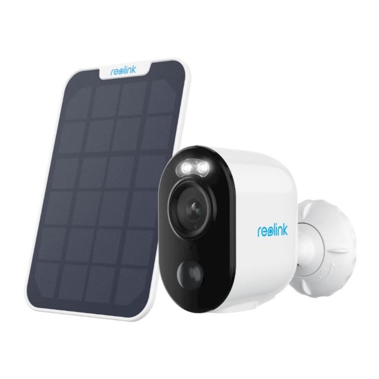 Reolink Argus B310 brezžična zunanja kamera s solarnim panelom za neprekinjeno napajanje in nadzor okolice.