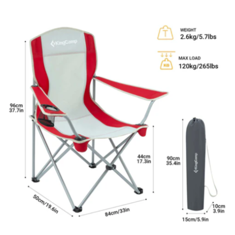 Stol za kampiranje KingCamp Arm Quad KC3818, siv/rdeč