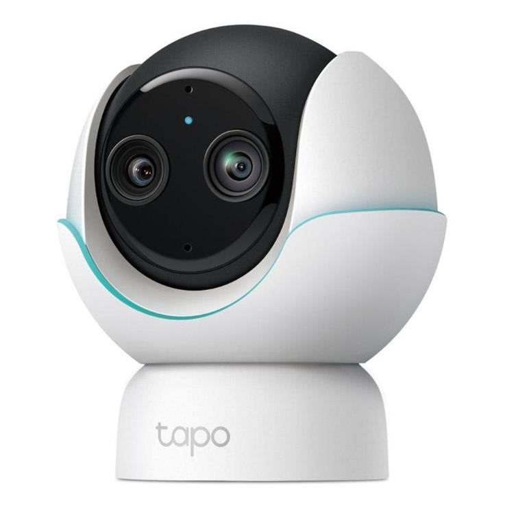 Notranja IP kamera TP-Link Tapo z motoriziranim vrtenjem, dvojnim objektivom in sodobnim dizajnom omogoča napreden nadzor doma ter spremljanje prostorov v visoki ločljivosti.